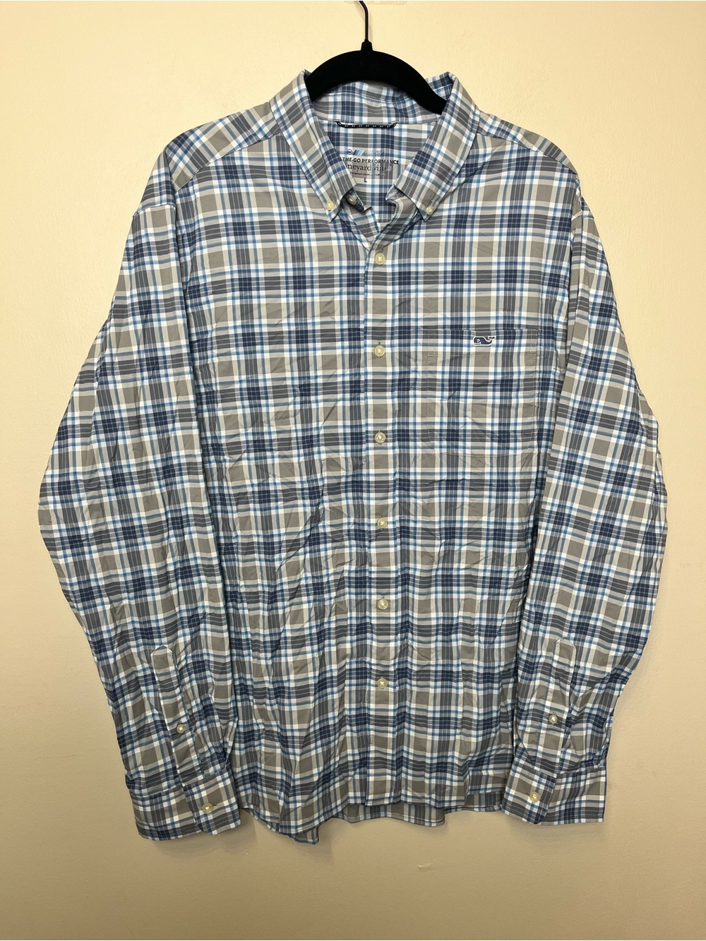 Vineyard Vines OTG Performance Blue & Gray Plaid Button-Down Shirt